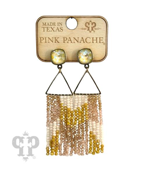 Gold bead fringe earring, Austrian crystal