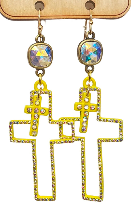 Yellow cross earring, Austrian crystal