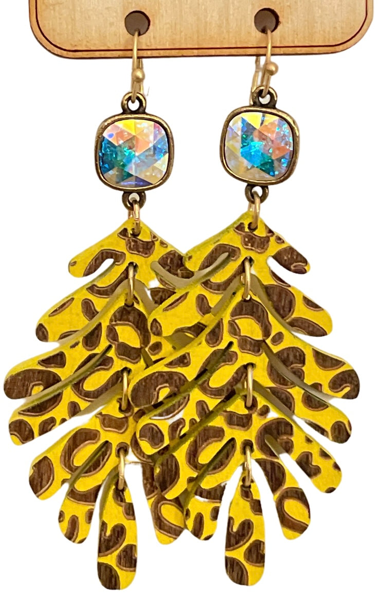 Yellow wood leaf, Austrian crystal earring, last call