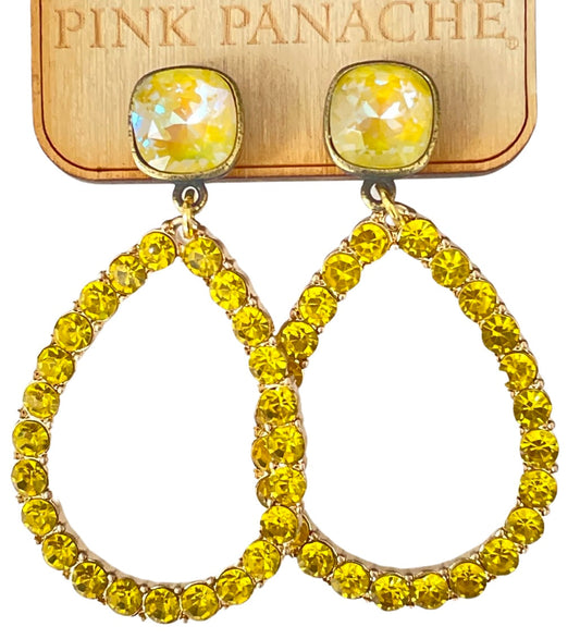 Yellow rhinestone rim teardrop earring, Austrian crystal