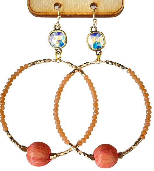 Peach circle earring, Austrian crystal