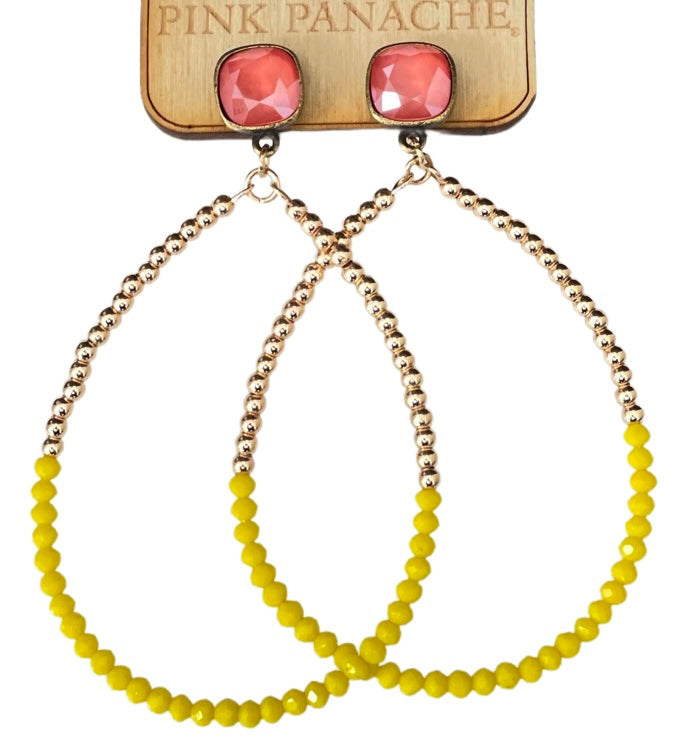 Yellow beaded teardrop earring, Austrian crystal