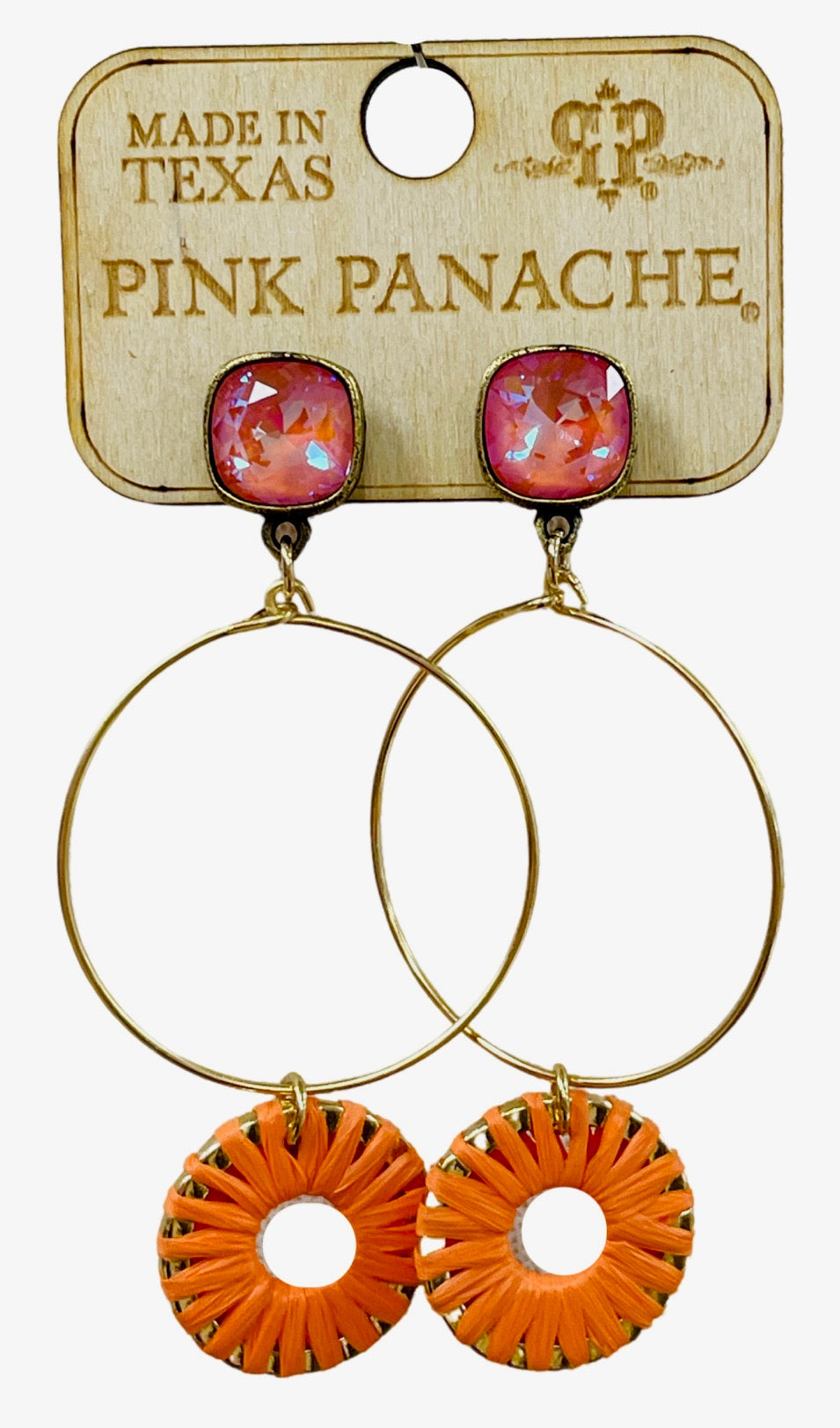 Orange woven circle earring, Austrian crystal