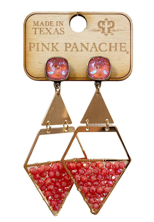 Diamond teardrop earring with woven beads and Austrian crystal