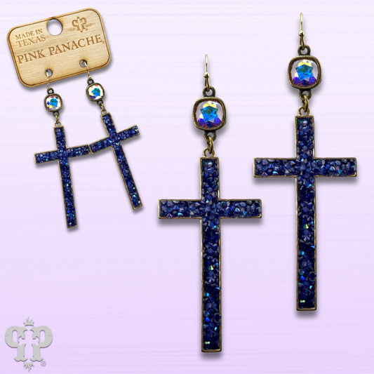 Blue cross earring with Austrian crystal, last call