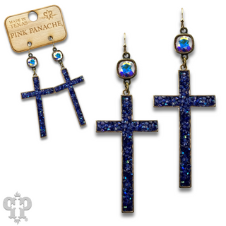 Blue cross earring with Austrian crystal, last call