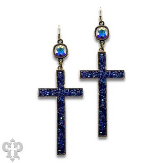 Blue cross earring with Austrian crystal, last call