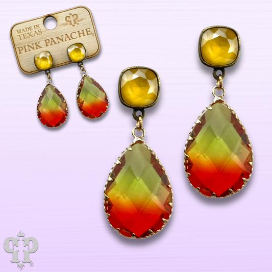 Yellow and red ombre teardrop earring, Austrian crystal, last call