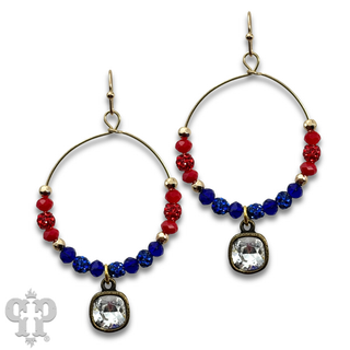 Patriotic circle earring with clear Austrian crystal
