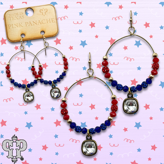 Patriotic circle earring with clear Austrian crystal