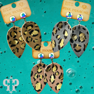 Petal animal print hide earring, last call
