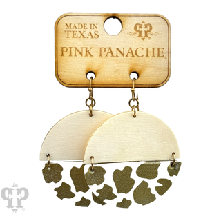 Wood circle, animal print earring