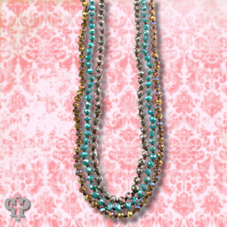 Iridescent bead knotted 62" layering necklace