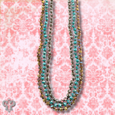 Iridescent bead knotted 62" layering necklace, last call