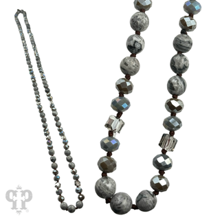 Gray mixed bead knotted layering necklace