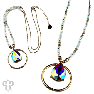 Bead and chain necklace with large rhinestone charm, last call