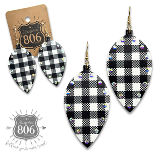 Embellished buffalo plaid print drop earring