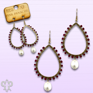 Seed bead wrapped teardrop earring with freshwater pearl