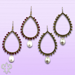 Seed bead wrapped teardrop earring with freshwater pearl