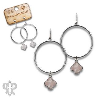 Clover charm earring on matte finish circle earring, last call