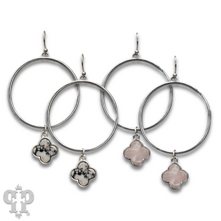 Clover charm earring on matte finish circle earring, last call