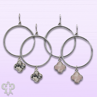 Clover charm earring on matte finish circle earring, last call