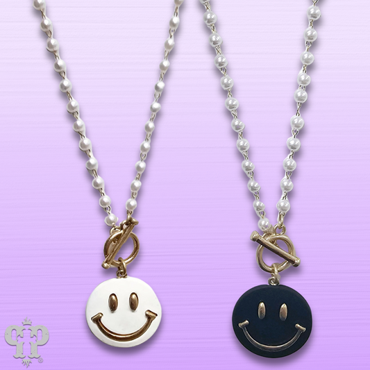 Enamel happy face pendant necklace, last call