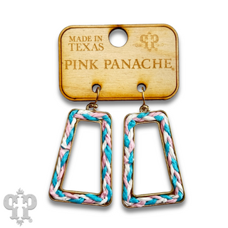 Braided raffia rectangle earring with Austrian crystal, last call