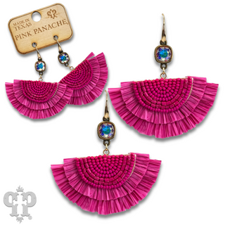 Raffia fan earring with Austrian crystal, last call