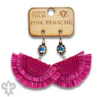 Raffia fan earring with Austrian crystal, last call