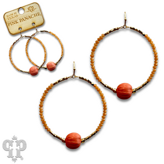 Seed bead circle earring with raffia bead and Austrian crystal