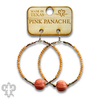 Seed bead circle earring with raffia bead and Austrian crystal