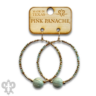 Seed bead circle earring with raffia bead and Austrian crystal