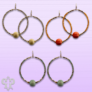 Seed bead circle earring with raffia bead and Austrian crystal