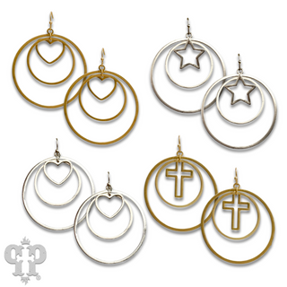 Double circle with center charm earring