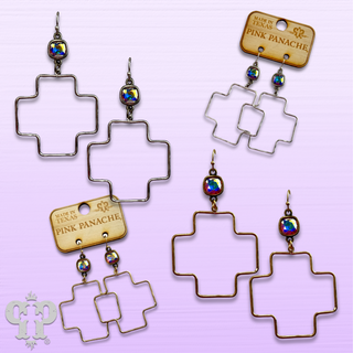 Square cross earring with Austrian crystal