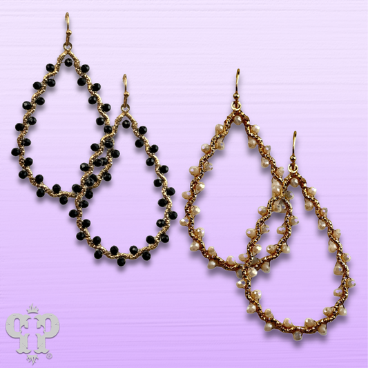 Faceted bead wrapped teardrop earring