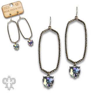 Hexagon shape earring with rhinestone heart charm