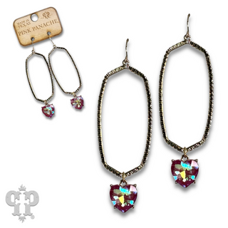 Hexagon shape earring with rhinestone heart charm