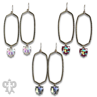 Hexagon shape earring with rhinestone heart charm