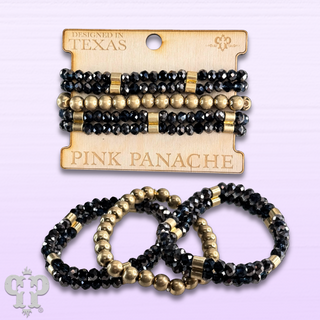 Faceted glass and gold tone bead bracelet