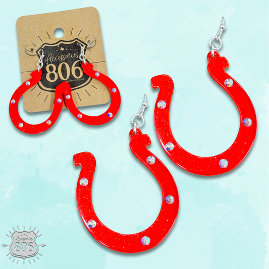Red horseshoe earring, last call