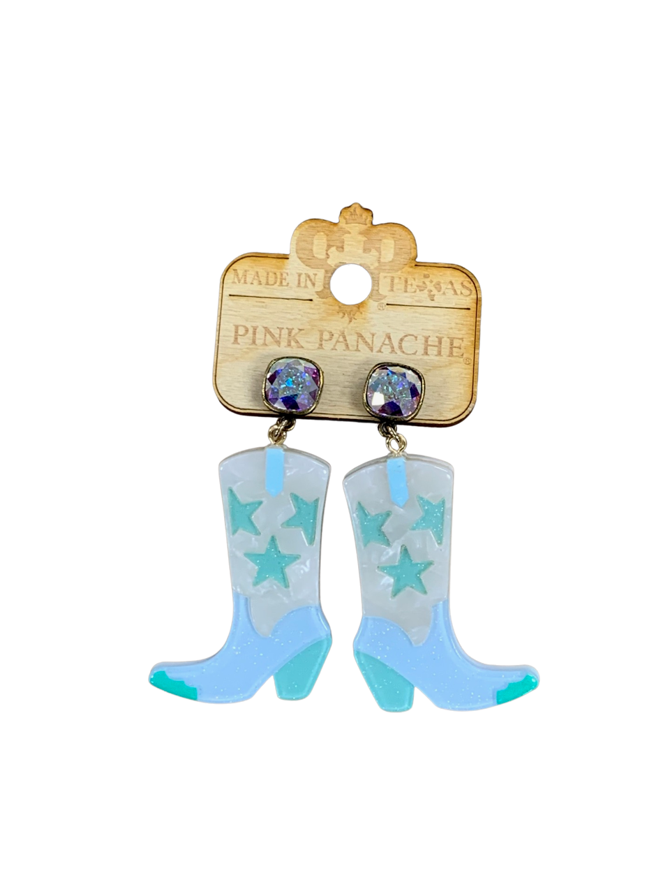 Turquoise star cowboy boot earring, Austrian crystal