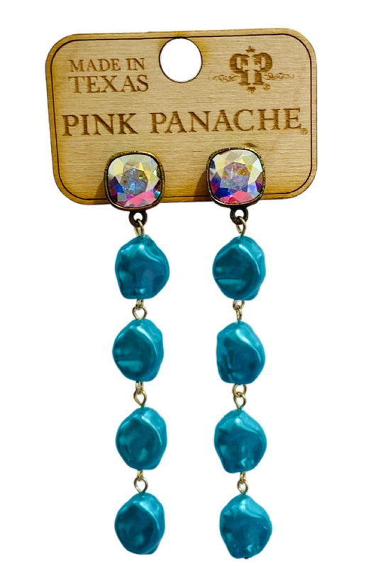 Teal coin pearl earring, Austrian crystal