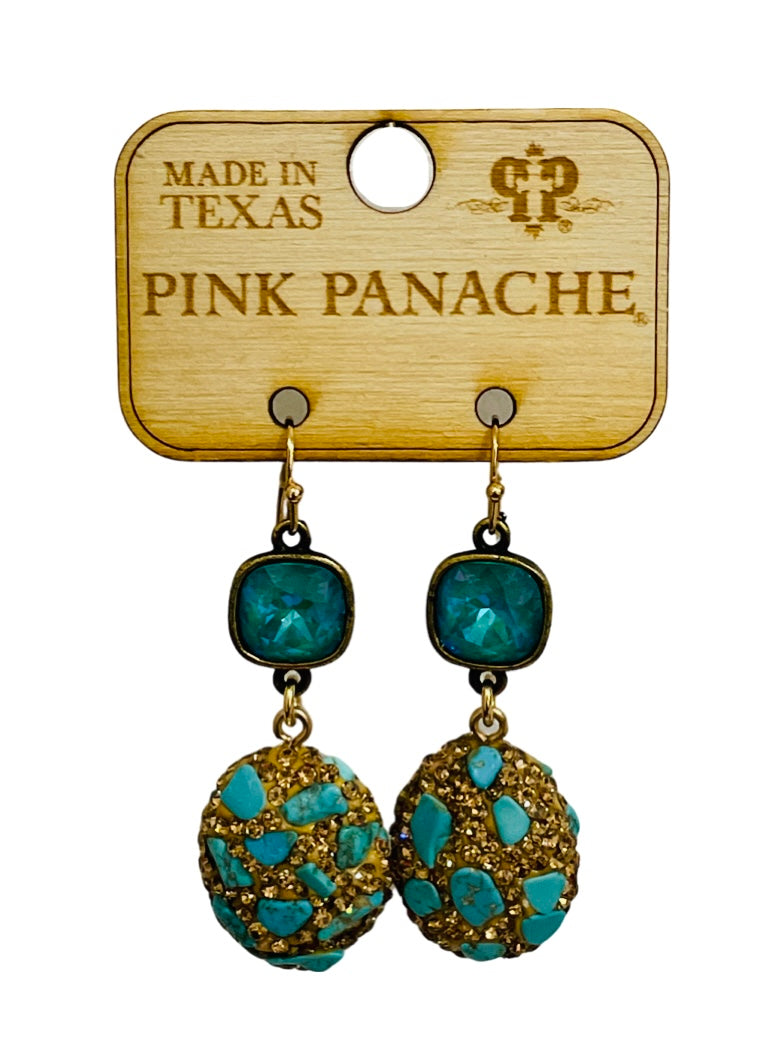 Turquoise nugget earring, Austrian crystal