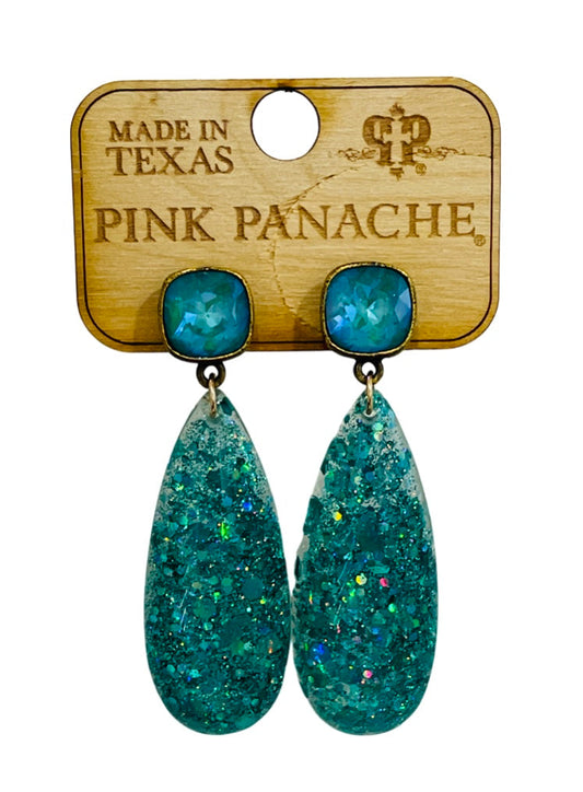 Turquoise glitter acrylic teardrop earring, Austrian crystal