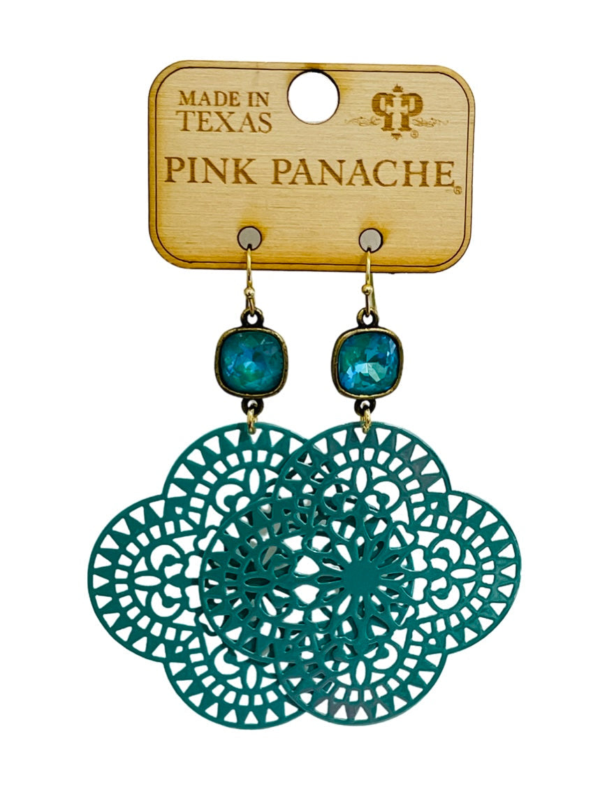 Turquoise lace clover earring, Austrian crystal