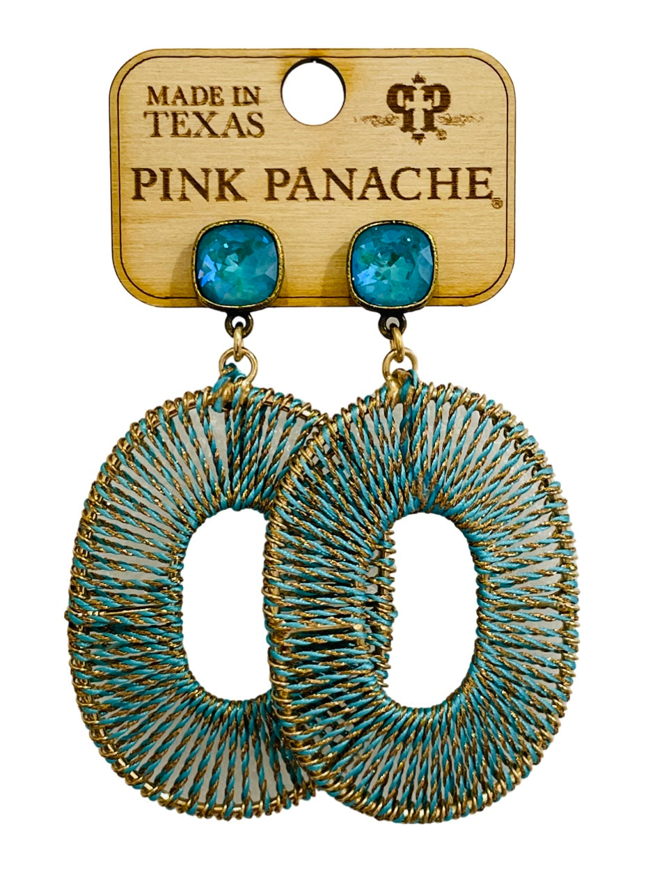 Turquoise woven oval earring, Austrian crystal