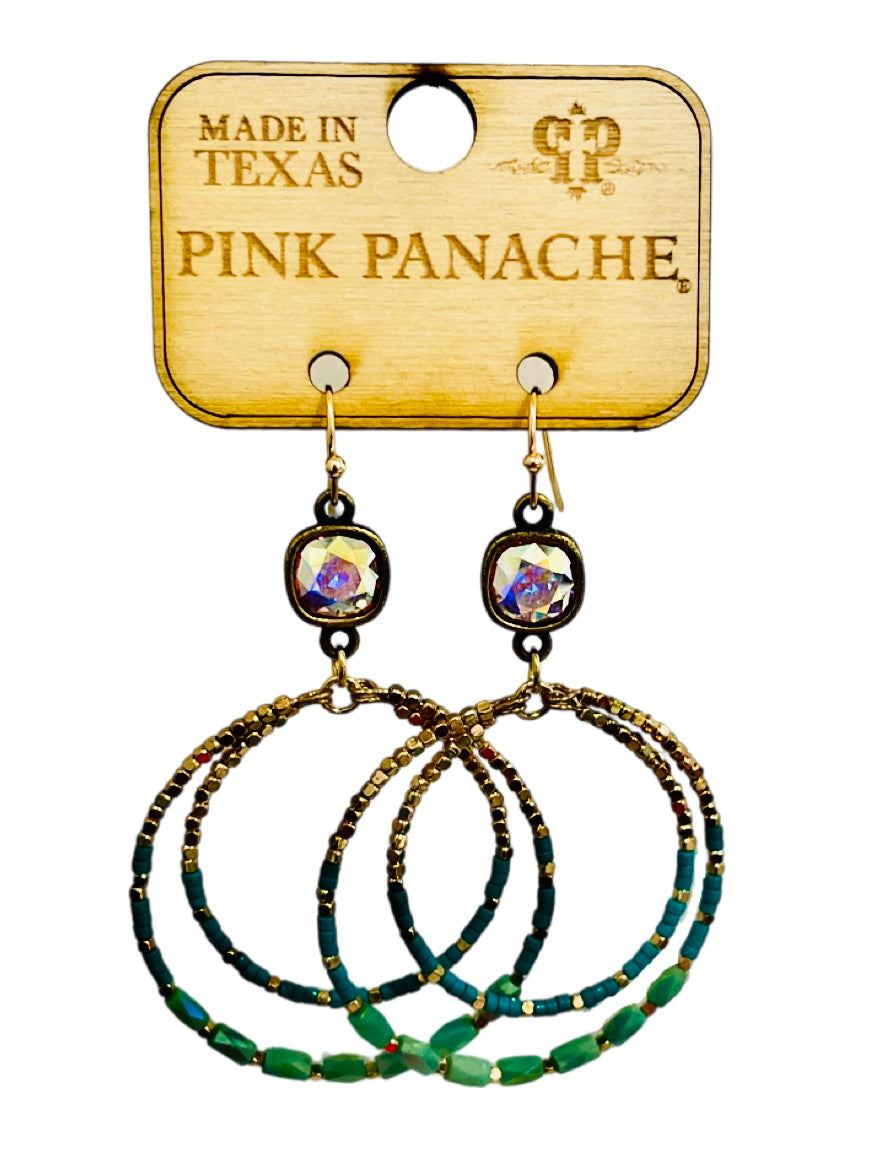 Turquoise double circle earring, Austrian crystal