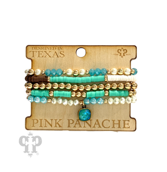 Mixed bead bracelet with five strands